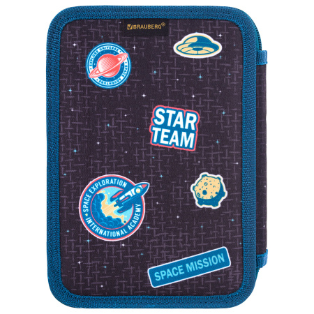 Пенал BRAUBERG, 3 отделения, полиэстер, 21х14 см, "Space mission", 270729 - Пеналы каркасные