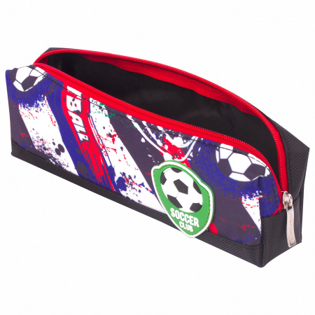 Пенал ЮНЛАНДИЯ, 1 отделение, полиэстер, "Football", черный, 19х4х6 см, 270269 - Пеналы мягкие