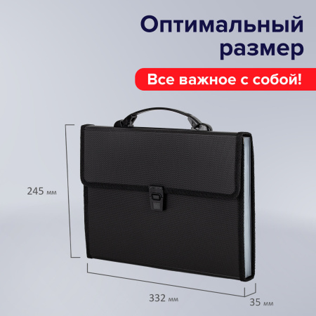 Папка-портфель пластиковая BRAUBERG А4 (332х245х35 мм), 13 отделений, черная, 221378 - Портфели пластиковые