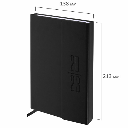 Ежедневник датированный 2023 А5 138x213 мм BRAUBERG "Towny", под кожу, клапан, черный, 114008 - Ежедневники с покрытием "под кожу и ткань"