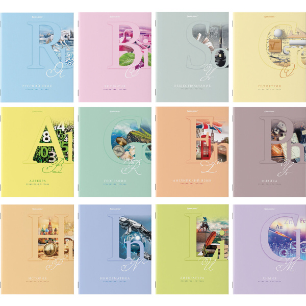 Тетради предметные, КОМПЛЕКТ 12 ПРЕДМЕТОВ, ПАСТЕЛЬНАЯ, 48 листов, обложка картон, BRAUBERG, 404026 - Тетради предметные