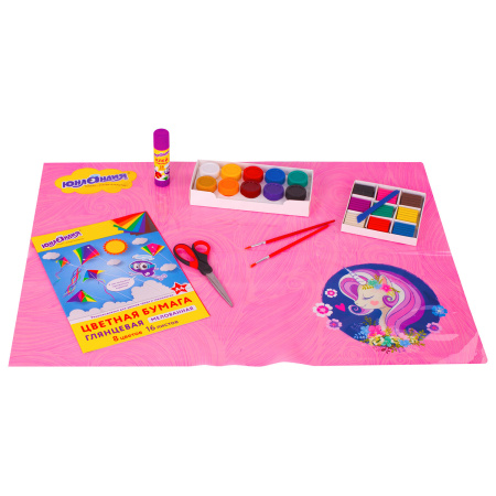 Клеёнка настольная для занятий творчеством ЮНЛАНДИЯ, ЕДИНОРОГ, 50х70 см, ПВХ, 662455 - Аксессуары для рисования