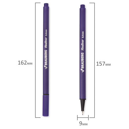 Ручка капиллярная (линер) BRAUBERG "Aero", ФИОЛЕТОВАЯ, трехгранная, металлический наконечник, линия письма 0,4 мм, 142255 - Ручки капиллярные и линеры художественные