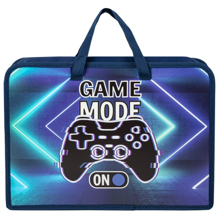 Папка на молнии с ручками ЮНЛАНДИЯ А4, 1 отделение, пластик, ширина 75 мм, "Game mode", 270957 - Папки-сумки с ручками