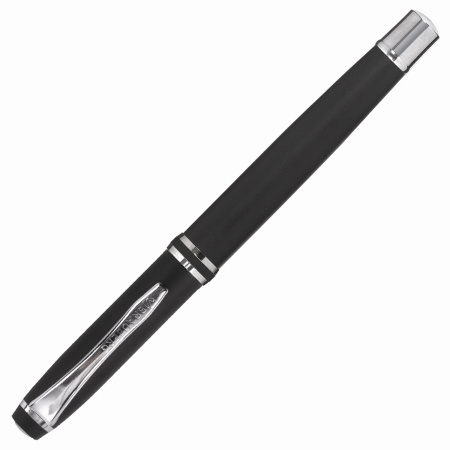 Набор ручек подарочных BRAUBERG Duetto, СИНИЕ, 2 шт: шариковая, перьевая, черный с хромированными деталями, 143478 - Ручки бизнес-класса