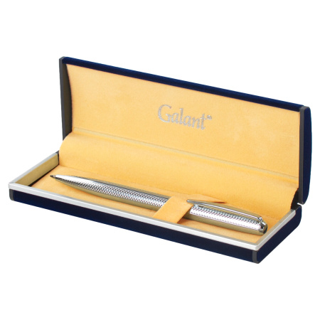 Ручка подарочная шариковая GALANT "Freiburg", корпус серебристый с гравировкой, хромированные детали, пишущий узел 0,7 мм, синяя, 141016 - Ручки шариковые подарочные