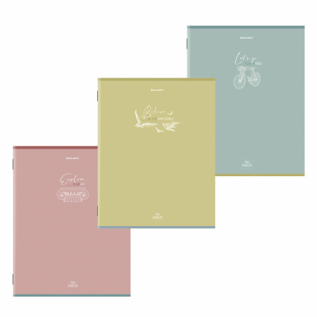 Тетради КОМПЛЕКТ 3 шт. А4, 96 л., BRAUBERG скоба, клетка, глянцевый лак, "Pastel", 404388 - Тетради формата А4