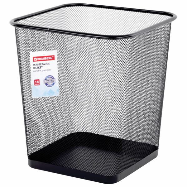 Корзина для бумаг квадратная 17 литров, BRAUBERG "Germanium", металл, черная, 237975 - Корзины для бумаг