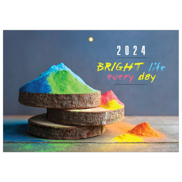 Календарь квартальный на 2024 г., 3 блока 1 гребень с бегунком, мелованная бумага, "Яркие цвета", BRAUBERG, 115313 - Календари настенные