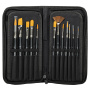 Кисти художественные набор 12 шт. в черном пенале, синтетика, BRAUBERG ART CLASSIC, № 0-14 + веерная, 200966 - Кисти художественные в наборах