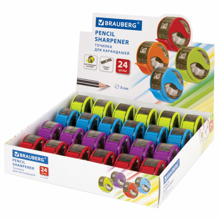 Точилка BRAUBERG "Rewind", с контейнером, пластиковая, корпус ассорти, 228468 - Точилки ручные