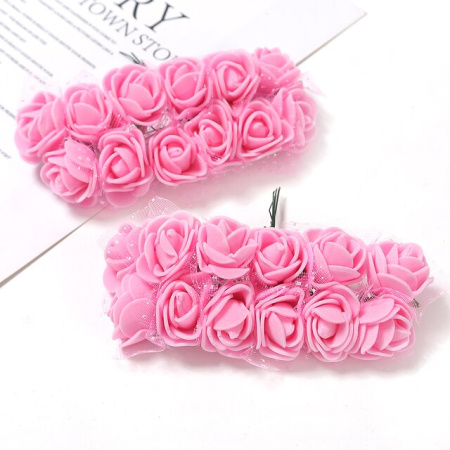 Букет розочек из фоамирана 12 шт, цвет розовый, диаметр 2 см