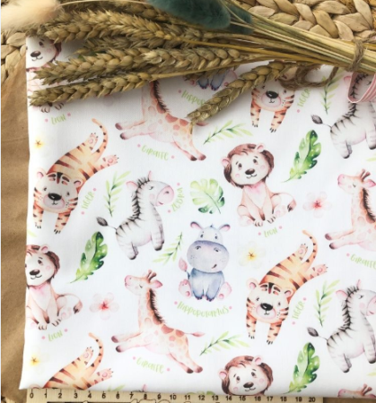 Ткань для рукоделия "Животные" 30*80 см. 100% хлопок, плотность 140 г/м2