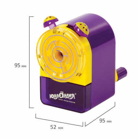 Точилка механическая ЮНЛАНДИЯ "Лабиринт", для чернографитных и цветных карандашей, крепление к столу, корпус фиолетовый, 228478 - Точилки механические
