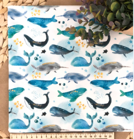 Ткань для рукоделия "Киты" 35*80 см. 100% хлопок, плотность 140 г/м2