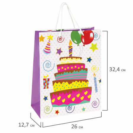 Пакеты подарочные 26x12,7x32,4 см, ЗОЛОТАЯ СКАЗКА "Именинный торт", ламинированные, 10 штук - Подарочные пакеты