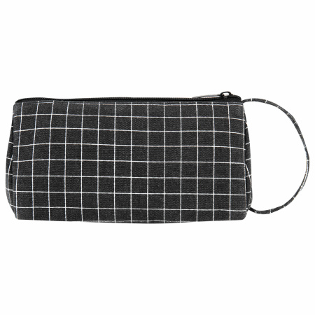Пенал-косметичка BRAUBERG с ручкой, 1 откидная планка, полиэстер, 22x10х8 см, "Checkered black", 271559 - Пеналы мягкие
