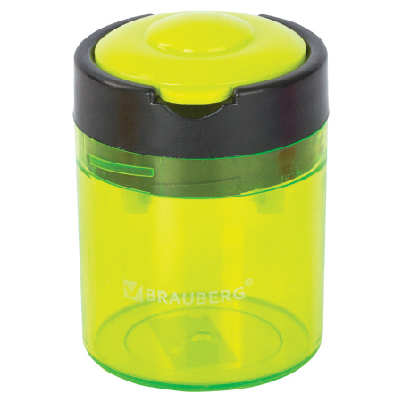 Точилка BRAUBERG "Office Round", 2 отверстия для чернографитных карандашей (в том числе утолщенных), с контейнером, ассорти, 228446 - Точилки ручные