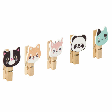 Прищепки декоративные "Забавные животные", 10 штук, 3,5 см, ассорти, со шпагатом, ОСТРОВ СОКРОВИЩ, 662672 - Прищепки для творчества