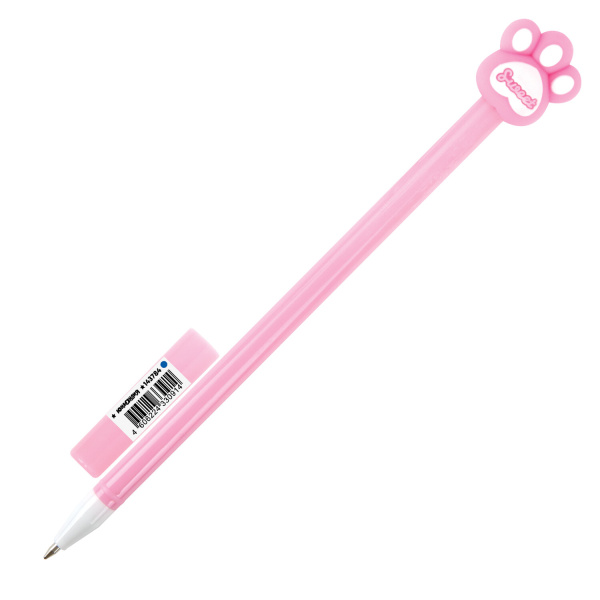 Ручка с топпером шариковая ЮНЛАНДИЯ "Лапка", корпус ассорти, СИНЯЯ, пишущий узел 0,7 мм, 143784 - Ручки фигурные