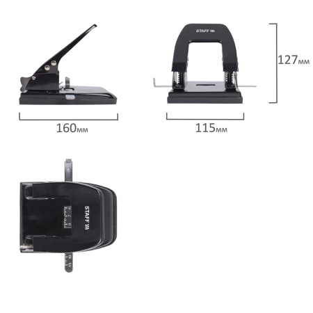 Дырокол металлический STAFF "Manager", до 30 листов, черный, 224650 - Дыроколы настольные