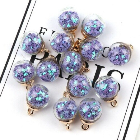 Подвеска стеклянная с фиолетовыми звездами, диаметр 16 мм, 3 шт