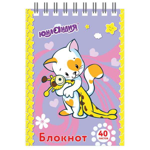 Блокнот МАЛЫЙ ФОРМАТ А7 75х105 мм, 40 л., гребень, картон, клетка, ЮНЛАНДИЯ, "МУЛЬТЯШКИ", 129860 - Блокноты