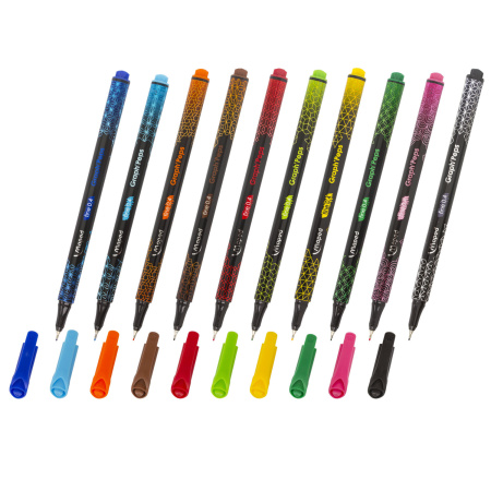 Набор капиллярных ручек (линеров) MAPED 10 шт., "Graph'Peps", АССОРТИ, трехгранные, 0,4 мм, 749050 - Ручки капиллярные и линеры художественные