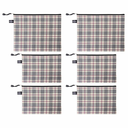 Папка-конверт СУПЕР КОМПЛЕКТ на молнии, 6 штук (А4 - 2 шт., А5 - 4 шт.), ткань в клетку, BRAUBERG, 271350 - Папки-конверты на молнии