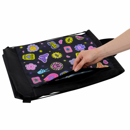 Мешок для обуви ЮНЛАНДИЯ с ручками, боковой карман на молнии, 46х36 см, "Patches", 272406 - Мешки для обуви