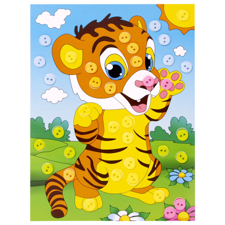 Набор для творчества "Аппликация из пуговиц", "Тигрёнок", основа 20х15 см, ЮНЛАНДИЯ, 662396 - Создание аппликаций