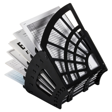 Лоток для бумаг веерный STAFF 7-ми секционный, 6 отделений, сетчатый, черный, 237023 - Лотки и подставки секционные