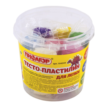 Пластилин на растительной основе (тесто для лепки) ПИФАГОР, 7 цветов, 210 г, пластиковый стакан, 104544 - Пластилин