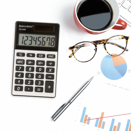 Калькулятор карманный PK-608 (107x64 мм), 8 разрядов, двойное питание, СЕРЕБРИСТЫЙ от BRAUBERG - Калькуляторы