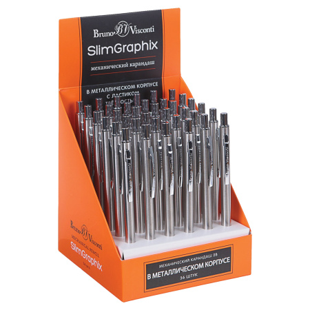 Карандаш механический 0,5 мм, BRUNO VISCONTI SlimGraphix, металлический корпус, ластик, 21-0031 - Карандаши механические