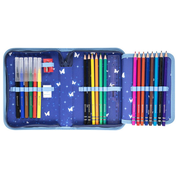 Пенал BRAUBERG с наполнением, 1 отделение, 1 откидная планка, 24 предмета, 21х14 см, "Sweet dreams", 270720 - Пеналы с наполнением