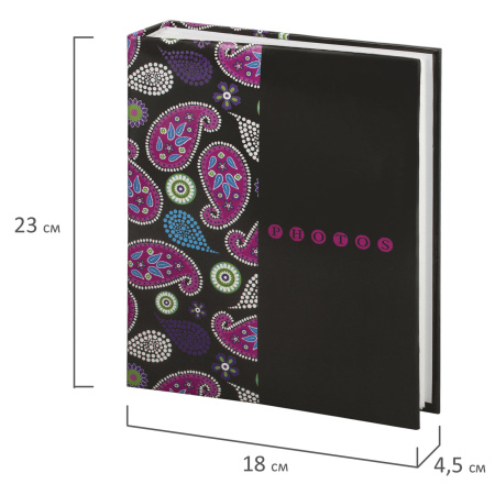 Фотоальбом BRAUBERG на 200 фотографий 10х15 см, твердая обложка, "Пейсли", черный с розовым, 390668 - Фотоальбомы