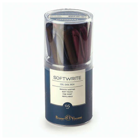 Ручка шариковая масляная BRUNO VISCONTI "SoftWrite", СИНЯЯ, корпус ассорти, узел 0,5 мм, линия письма 0,3 мм, 20-0088, 3 шт. - Ручки шариковые неавтоматические
