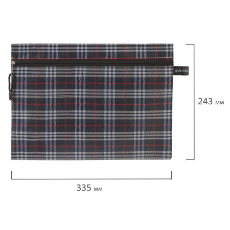 Папка-конверт на молнии А4 (335х243 мм), ткань в клетку, BRAUBERG "Elegant", 224049 - Папки-конверты на молнии