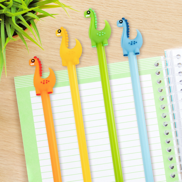 Ручка с топпером шариковая ЮНЛАНДИЯ "Динозаврик", корпус ассорти, СИНЯЯ, пишущий узел 0,7 мм, 143809 - Ручки фигурные