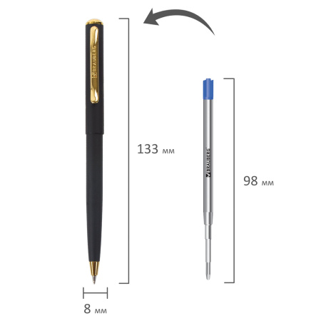 Ручка подарочная шариковая BRAUBERG "Maestro", СИНЯЯ, корпус черный с золотистым, линия письма 0,5 мм, 143470 - Ручки бизнес-класса