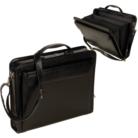 Портфель "Паритет", 38х29х6 см, искусственная кожа, 3 отделения, на молнии, черный - Портфели из кожи