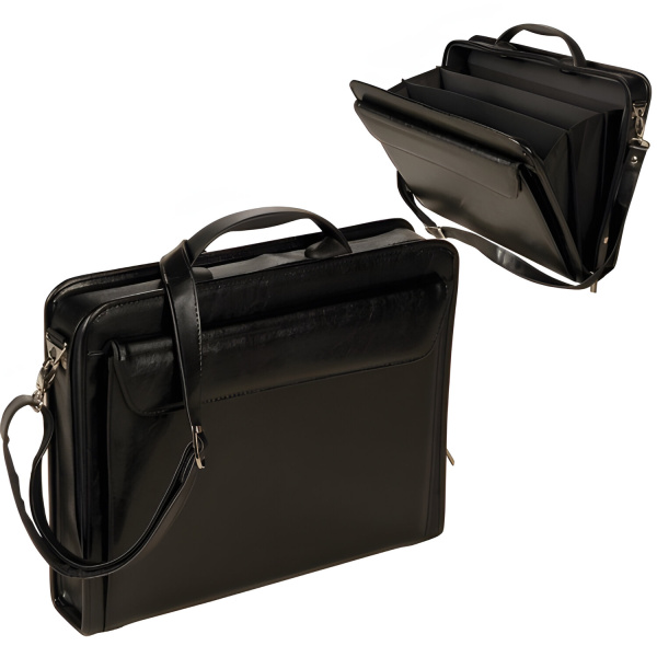 Портфель "Паритет", 38х29х6 см, искусственная кожа, 3 отделения, на молнии, черный - Портфели из кожи