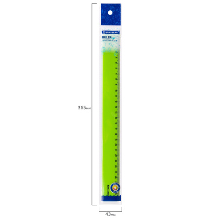 Линейка пластиковая 30 см BRAUBERG "NEON", непрозрачная, 1 шт, 210751 - Линейки