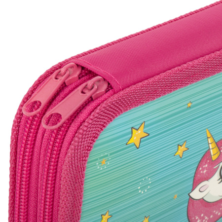 Пенал ЮНЛАНДИЯ, 2 отделения, ламинированный картон, 19х11 см, "Neon unicorn", 270172 - Пеналы каркасные