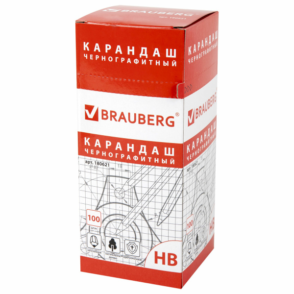 Карандаш чернографитный BRAUBERG, 1 шт., "Touch line", НВ, корпус черный, заточенный, 180621 - Карандаши чернографитные