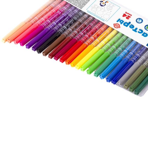 Фломастеры BRAUBERG "PREMIUM", 24 цвета, КОРПУС С ПЕЧАТЬЮ, вентилируемый колпачок, ПВХ-упаковка с европодвесом, 151944 - Фломастеры классические