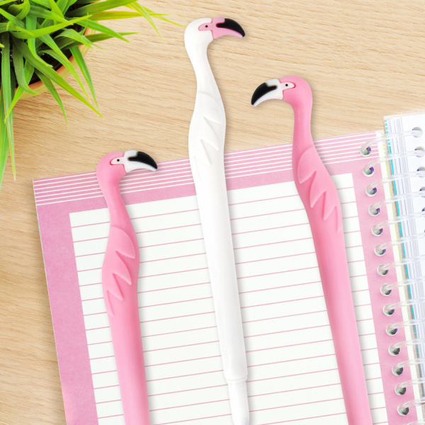 Ручка фигурная шариковая ЮНЛАНДИЯ "Фламинго", мягкий силиконовый корпус, ассорти, СИНЯЯ, пишущий узел 0,7 мм, 143775 - Ручки фигурные