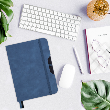 Блокнот А5 (162х218 мм), BRAUBERG "NOTE", под кожу софт-тач, с резинкой, 80 л., клетка, синий, 113438 - Бизнес-блокноты и бизнес-тетради