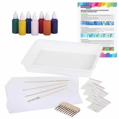 ЭБРУ набор для рисования на воде 7 цветов по 20 мл (40 картин), лоток А4, BRAUBERG HOBBY, 665354 - Наборы для рукоделия